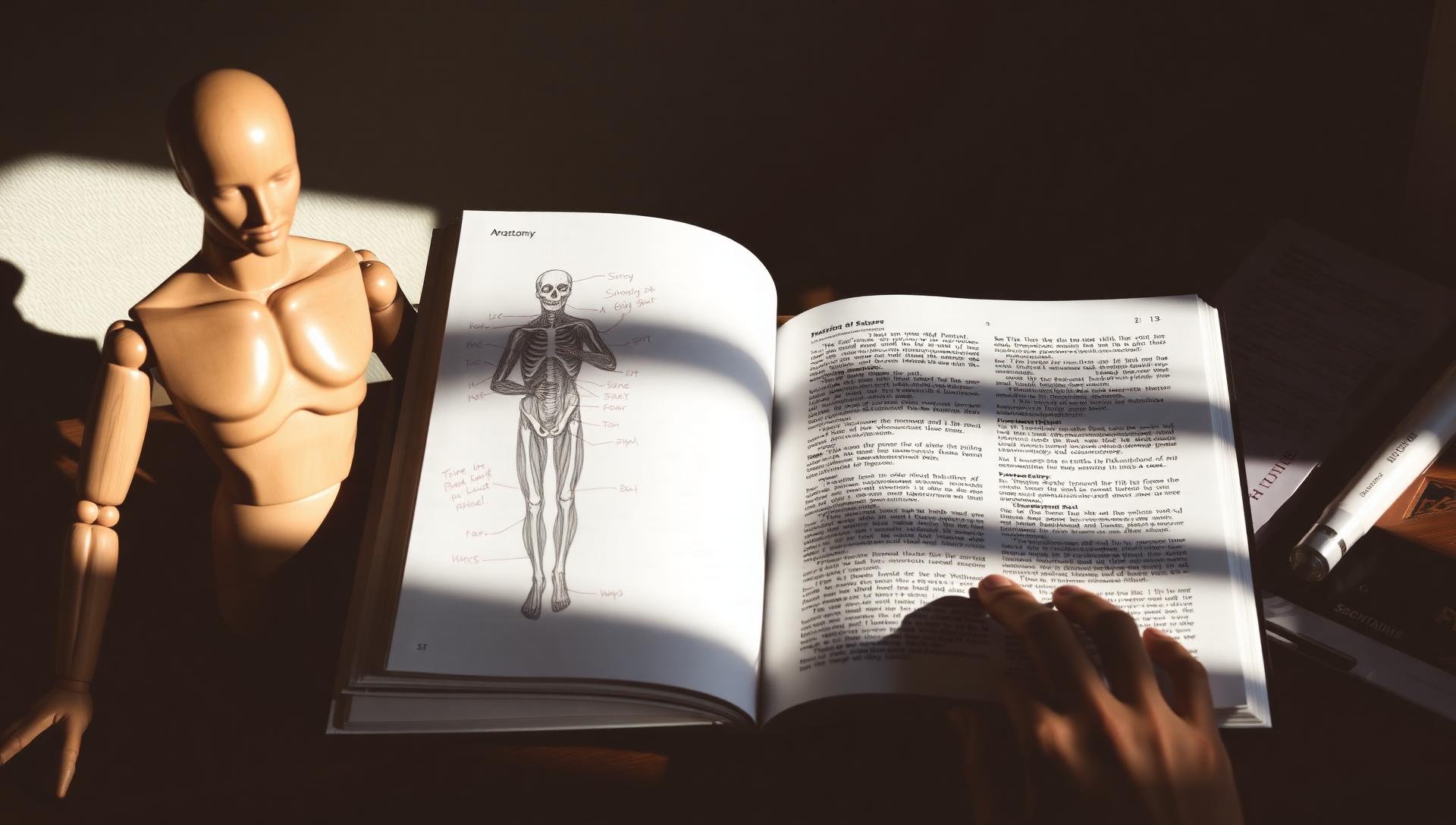 Anatomy reference in a softly lit study
